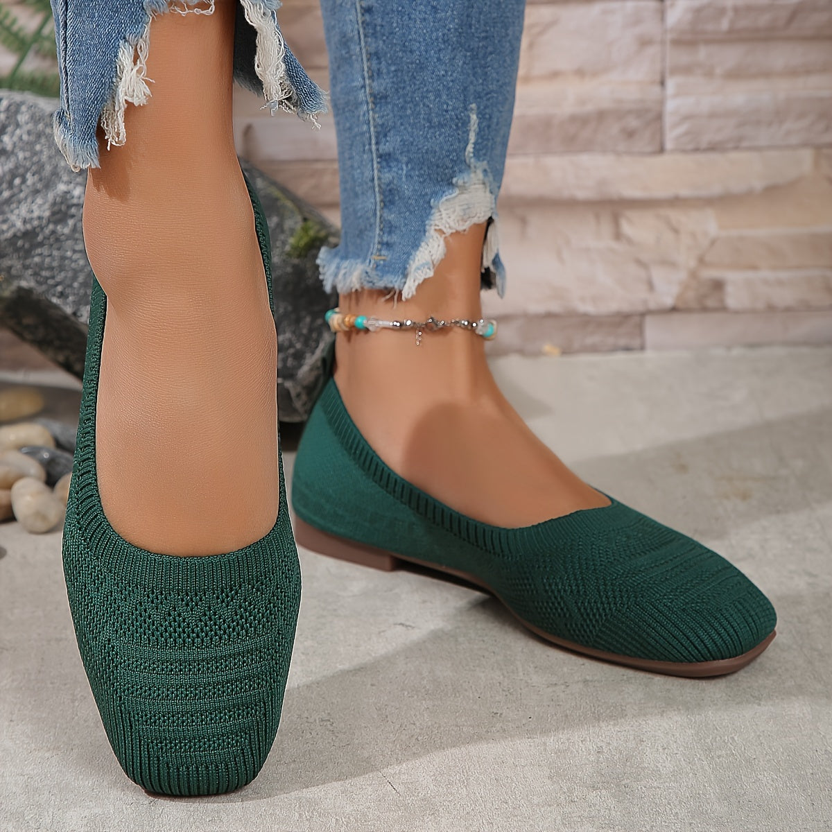 Women's Breathable Square Toe Slip-On Flats, Lightweight & Comfortable Casual Shoes - Hiccupzz