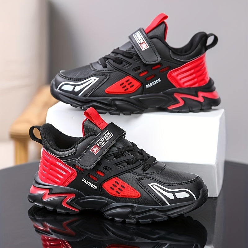 Stylish Boys' Thick-Soled Sneakers with Hook & Loop, Comfortable for Sports and Outdoor Activities. - Hiccupzz