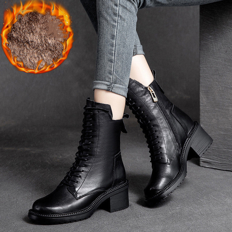 New Cow Leather Mid-barrel Martin Boots - Hiccupzz