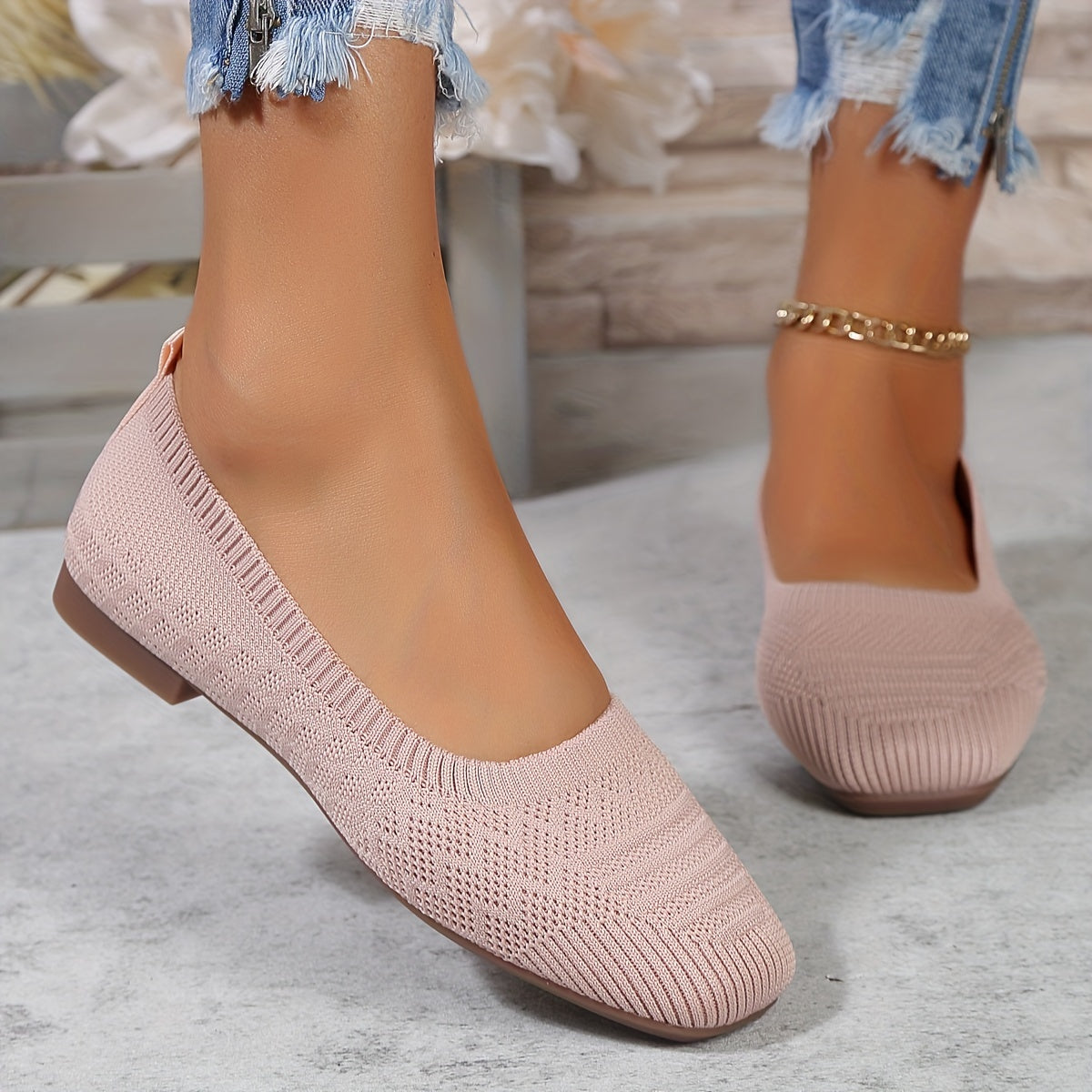 Women's Breathable Square Toe Slip-On Flats, Lightweight & Comfortable Casual Shoes - Hiccupzz