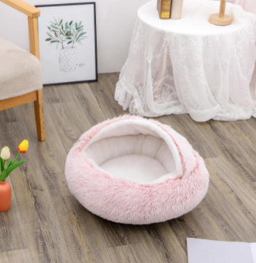 2 In 1 Dog And Cat Bed Pet Winter Bed Round Plush Warm Bed House Soft Long Plush Pets Bed Pet Products - Hiccupzz