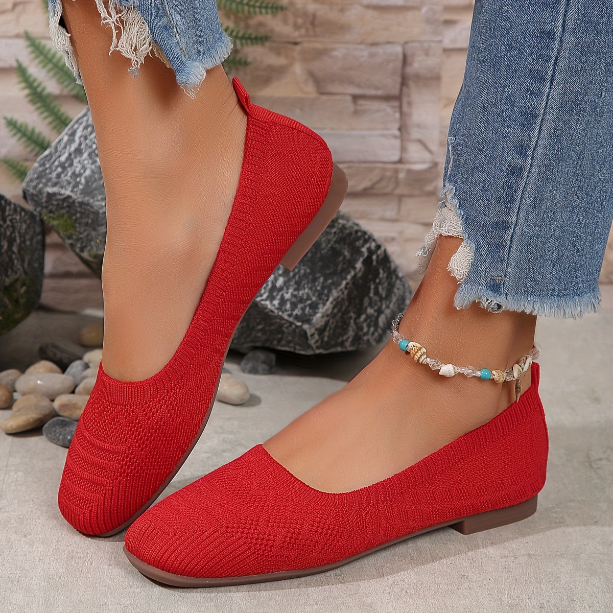 Women's Breathable Square Toe Slip-On Flats, Lightweight & Comfortable Casual Shoes - Hiccupzz
