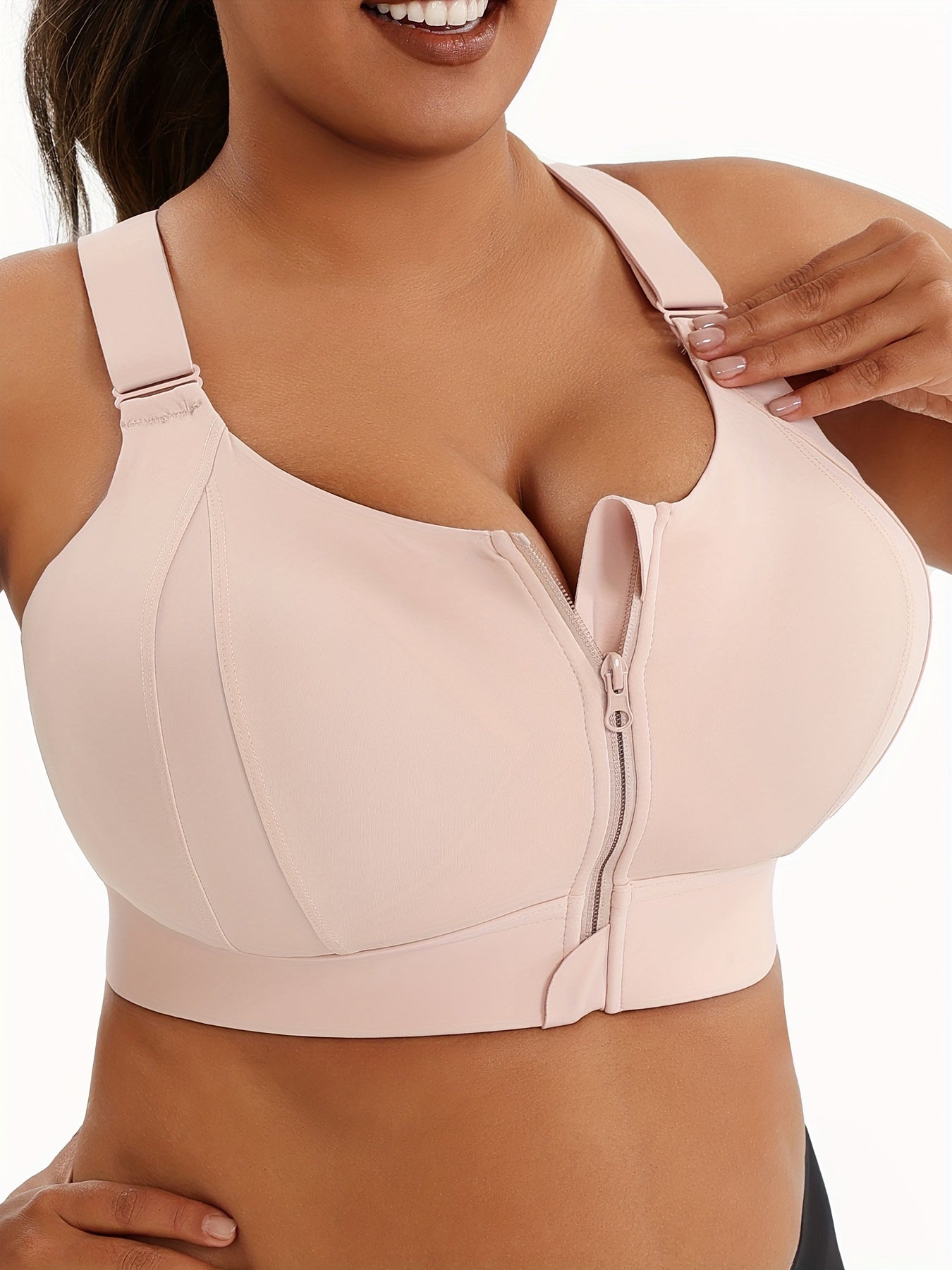 Plus Size Front Zip High Elasticity Sports Bra - Padded Yoga Bra with Adjustable Straps and Stylish Racerback Design - Hiccupzz