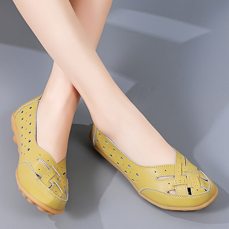 Women's Hollow Out Breathable Slip-On Flats, Casual All-Match Daily Shoes - Hiccupzz