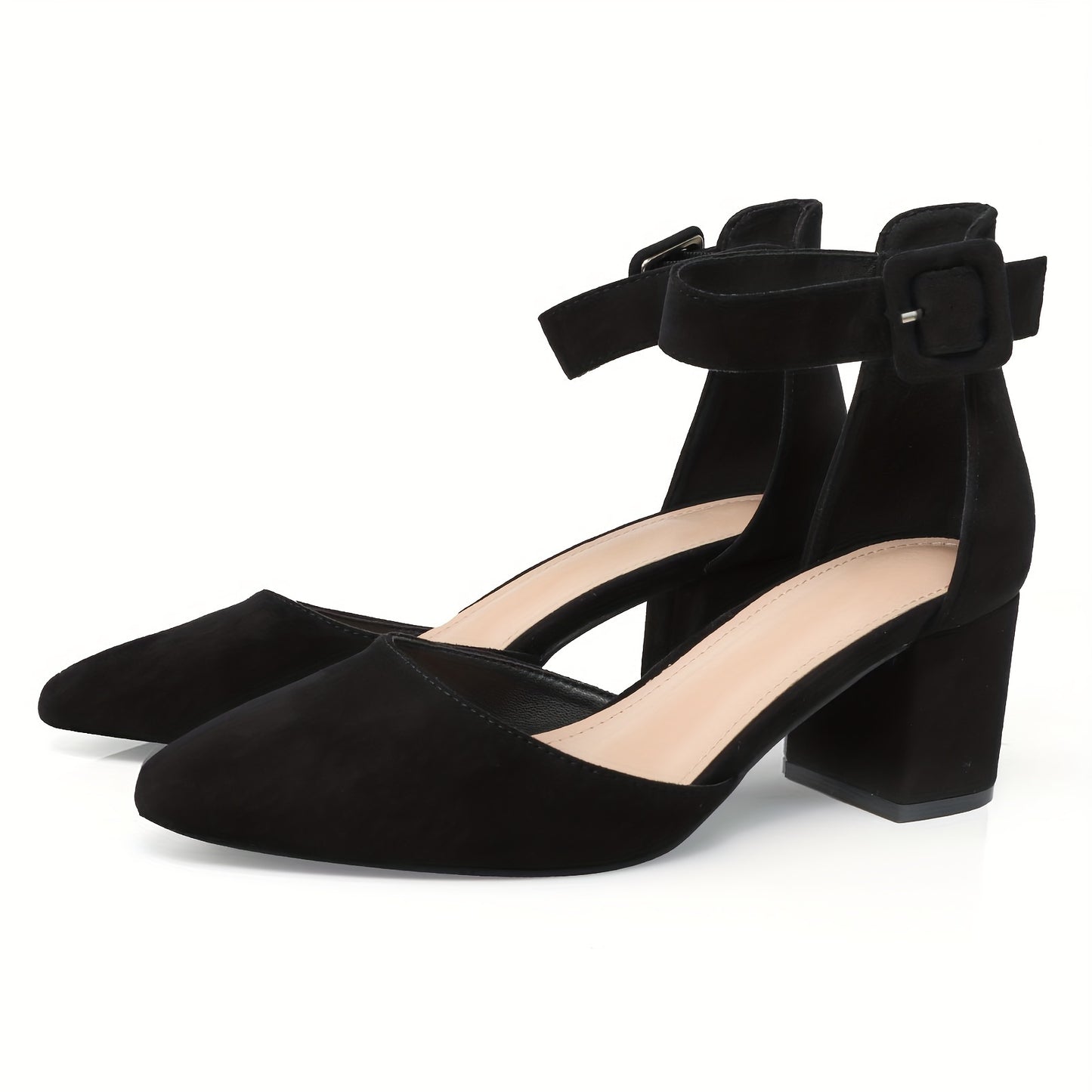 Closed-Toe Suede Pumps for Women with Low Block Heels, Perfect for Evening Events, Weddings, Dating, Work, and Dancing - Hiccupzz