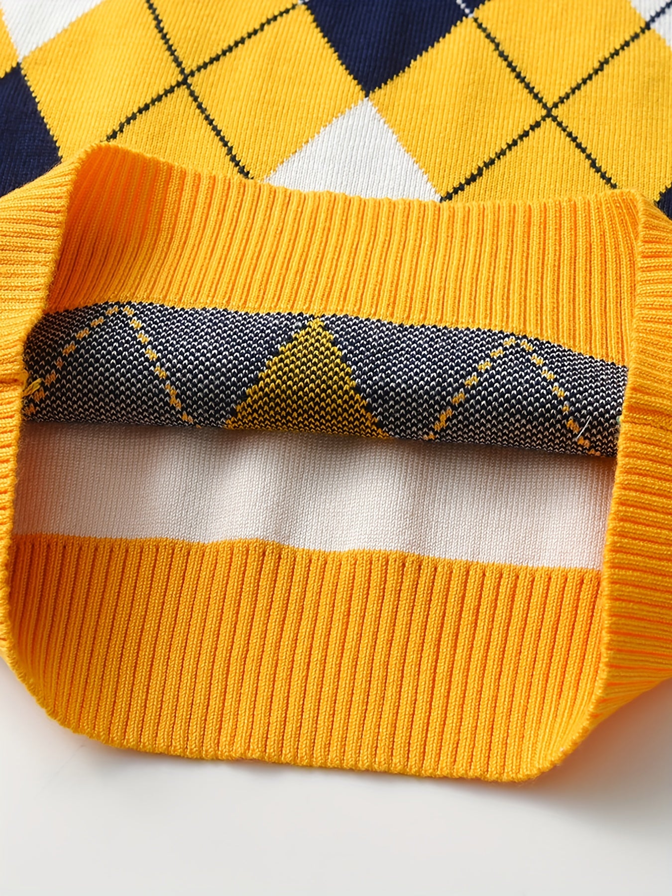 Boys Argyle Pattern Warm Knit Sweater - Round Neck, Long Sleeve - Hiccupzz