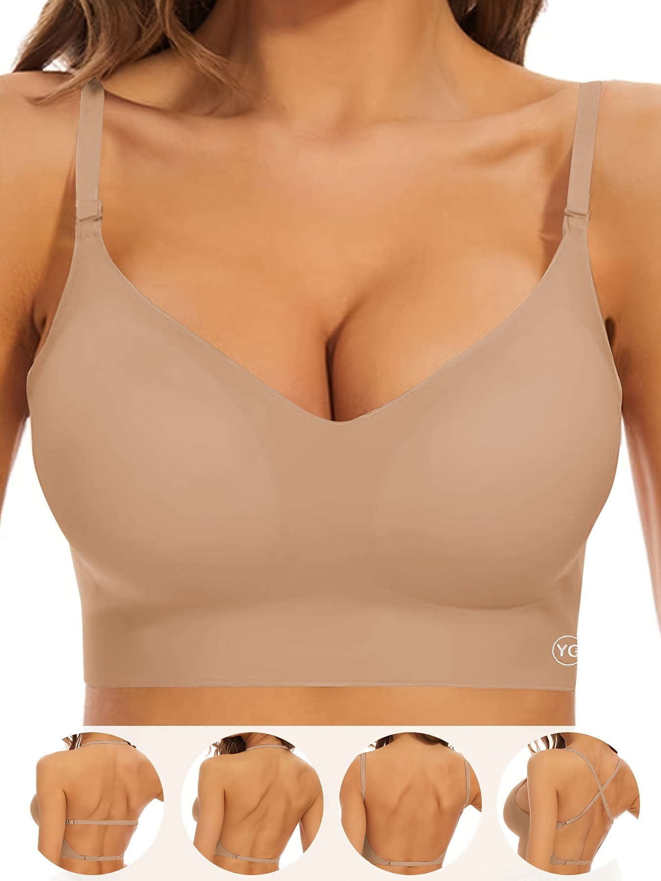Women's Wireless Sports Bra With Flat Convertible Straps, Seamless Invisible Edge, And Ultra Low-Back Design, Adjustable Fit - Hiccupzz
