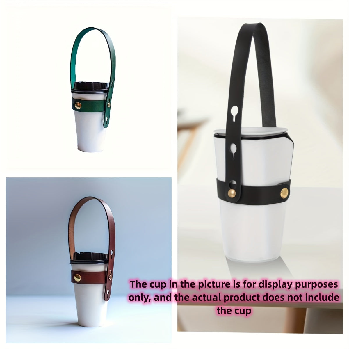 3 Pcs Faux Leather Coffee Cup Holders with Adjustable Straps - Perfect for Outdoor Adventures, Travel & Cruises - Vintage Green, Classic Brown, Deep Black - Hiccupzz