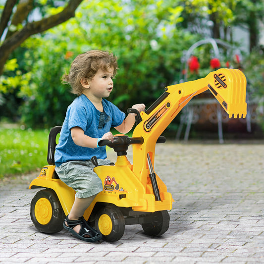 Ride-On Excavator Pull Cart, Kids Digger Ride-On Truck with Horn, Under Seat Storage, Sit and Scoot Pretend Play Toy for Ages 18M+