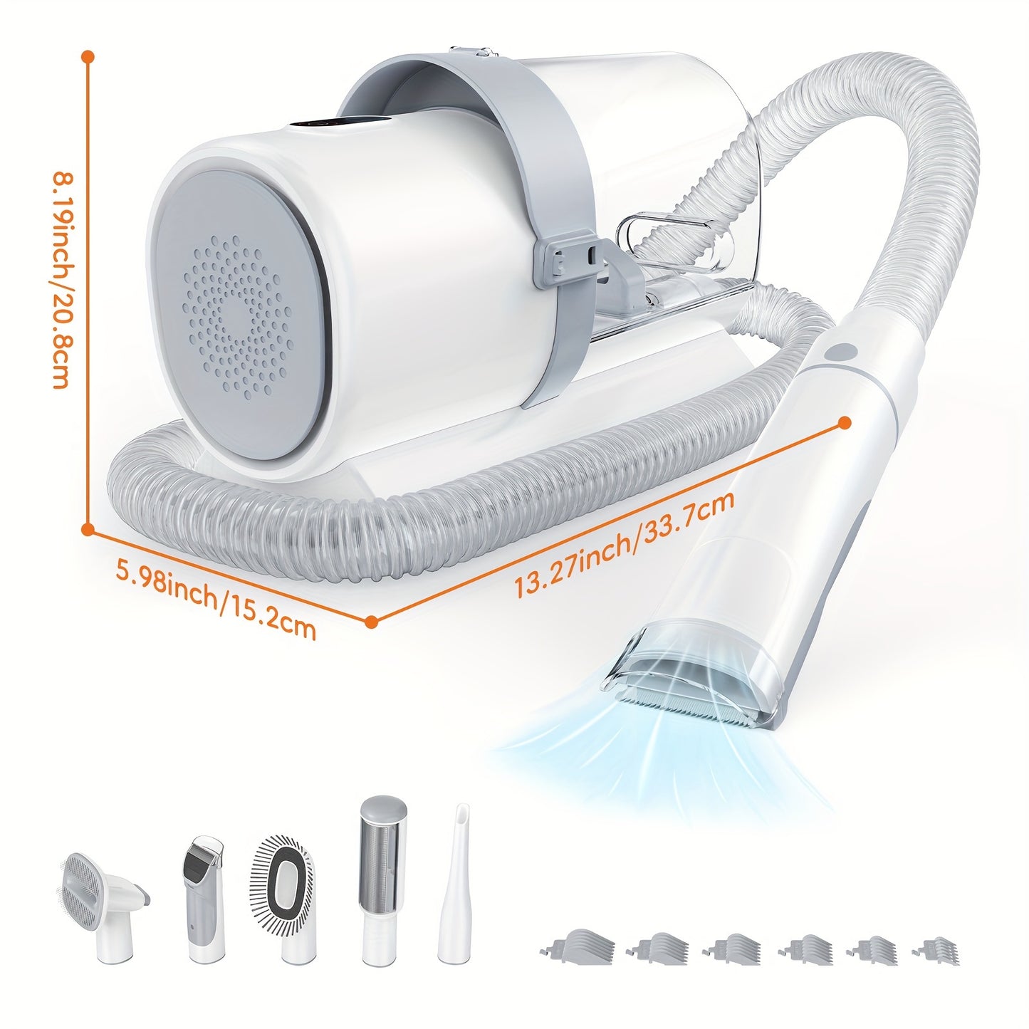 Pet Grooming Vacuum Kit 5 in 1 - Strong Suction Power, 99% Pet Hair Removal, Professional Clippers with 6 Guide Combs, Multifunctional Grooming Tools for Dogs, Cats, and Other Animals - Hiccupzz
