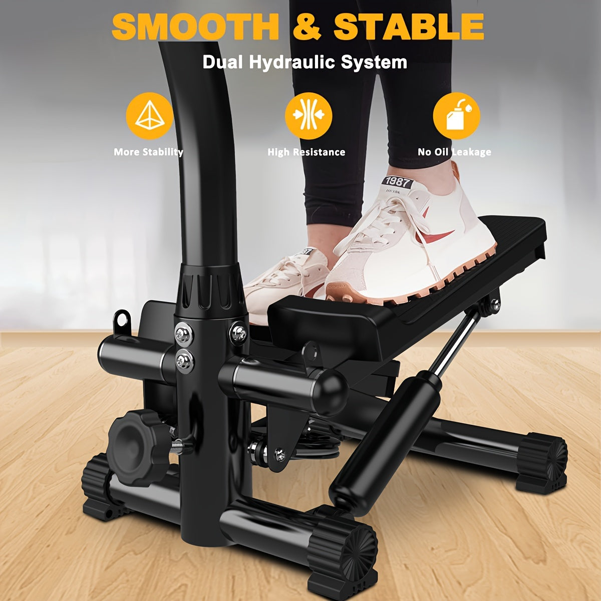 Stair stepper with handle - Mini stepper with 300 lb load capacity, hydraulic fitness stepper with LCD display - Hiccupzz