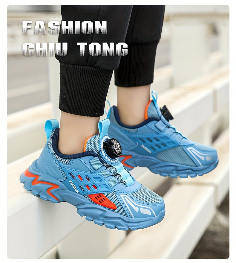 Boys' Casual Low-Top Running Shoes with Rotating Button, Comfy Non-Slip Sneakers for Outdoor Activities. - Hiccupzz