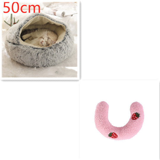 2 In 1 Dog And Cat Bed Pet Winter Bed Round Plush Warm Bed House Soft Long Plush Pets Bed Pet Products - Hiccupzz