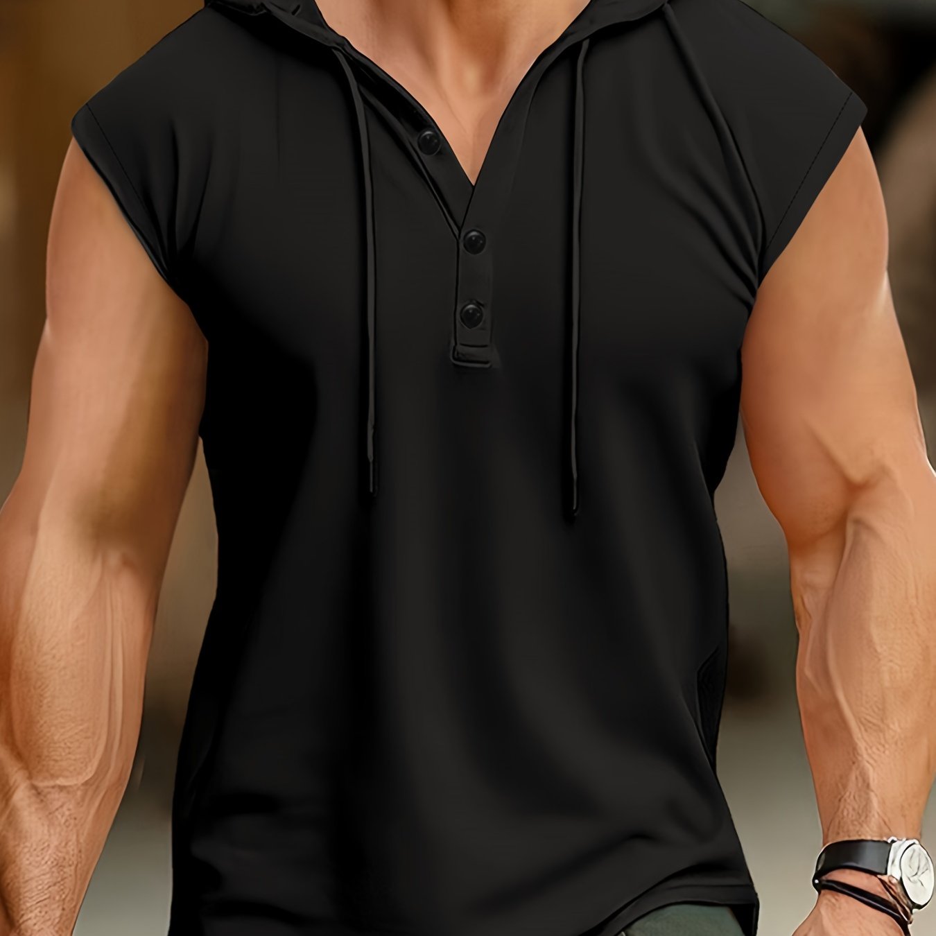 Men's Solid Color Henley Hooded Tank - Summer Fitness & Sports Wear - Hiccupzz