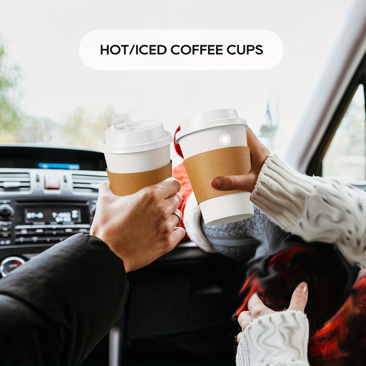 50-Pack Disposable Coffee Cups with Lids & Sleeves - 12/16 oz Eco-Friendly White Paper Cups, Black Lids for Hot Drinks, Tea, or Chocolate - Hiccupzz