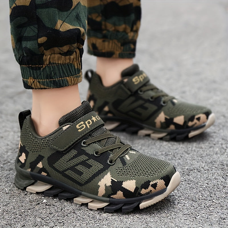 Boy's Trendy Camouflage Mesh Breathable Sneakers, Comfy Non-Slip Soft Sole Running Shoes - Hiccupzz