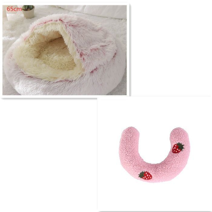 2 In 1 Dog And Cat Bed Pet Winter Bed Round Plush Warm Bed House Soft Long Plush Pets Bed Pet Products - Hiccupzz