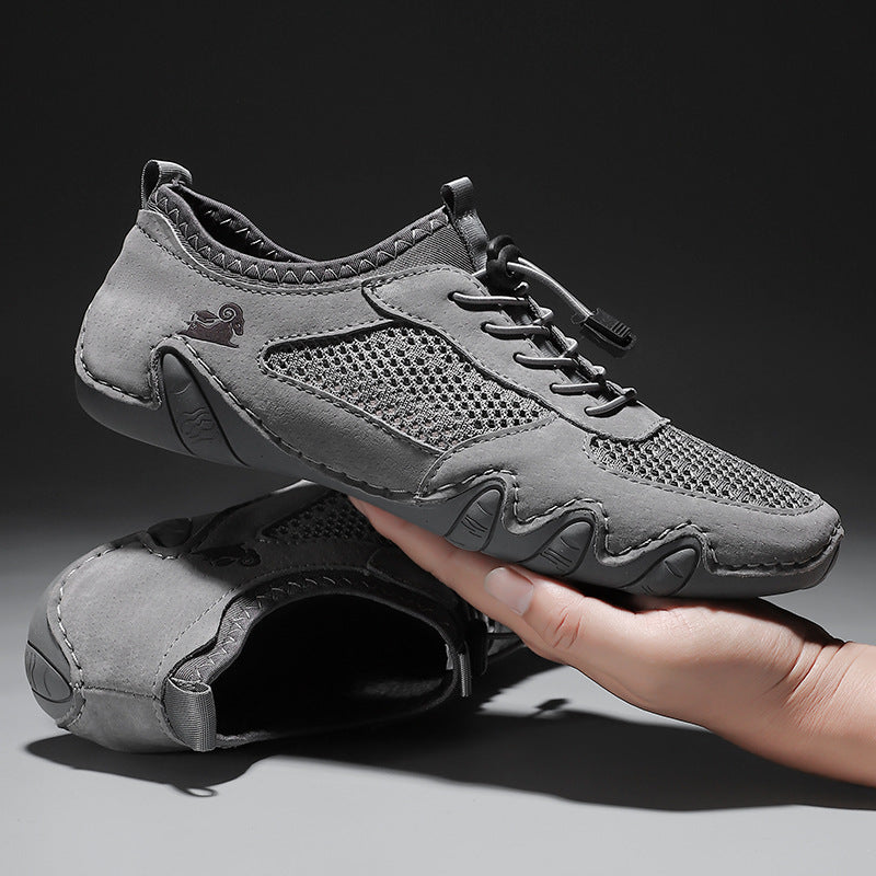 Men's Casual Sports Sewn Leather Mesh Shoes - Hiccupzz