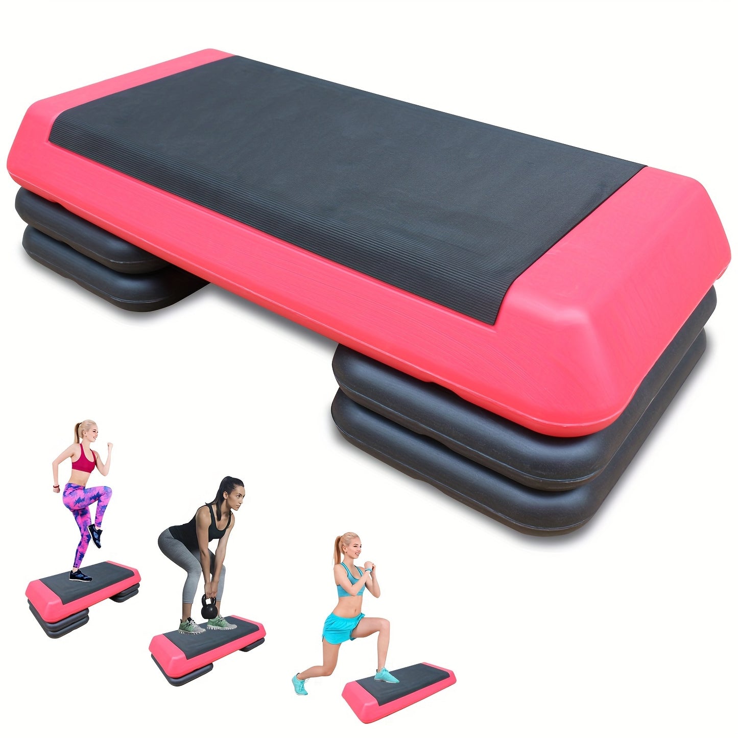 Adjustable Workout Aerobic Stepper in Fitness & Exercise Step Platform Trainer Red Black with 2/4 Risers - Hiccupzz