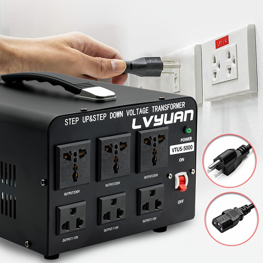 5000 Watt Voltage Converter Transformer Heavy Duty Step Up/Down AC 110V/120V/220V/240V Power Converter with 3 Universal Outlets Resettable Circuit Breaker Protection