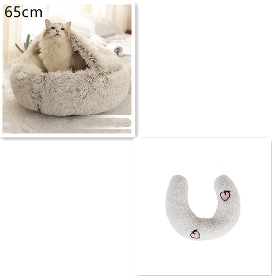 2 In 1 Dog And Cat Bed Pet Winter Bed Round Plush Warm Bed House Soft Long Plush Pets Bed Pet Products - Hiccupzz