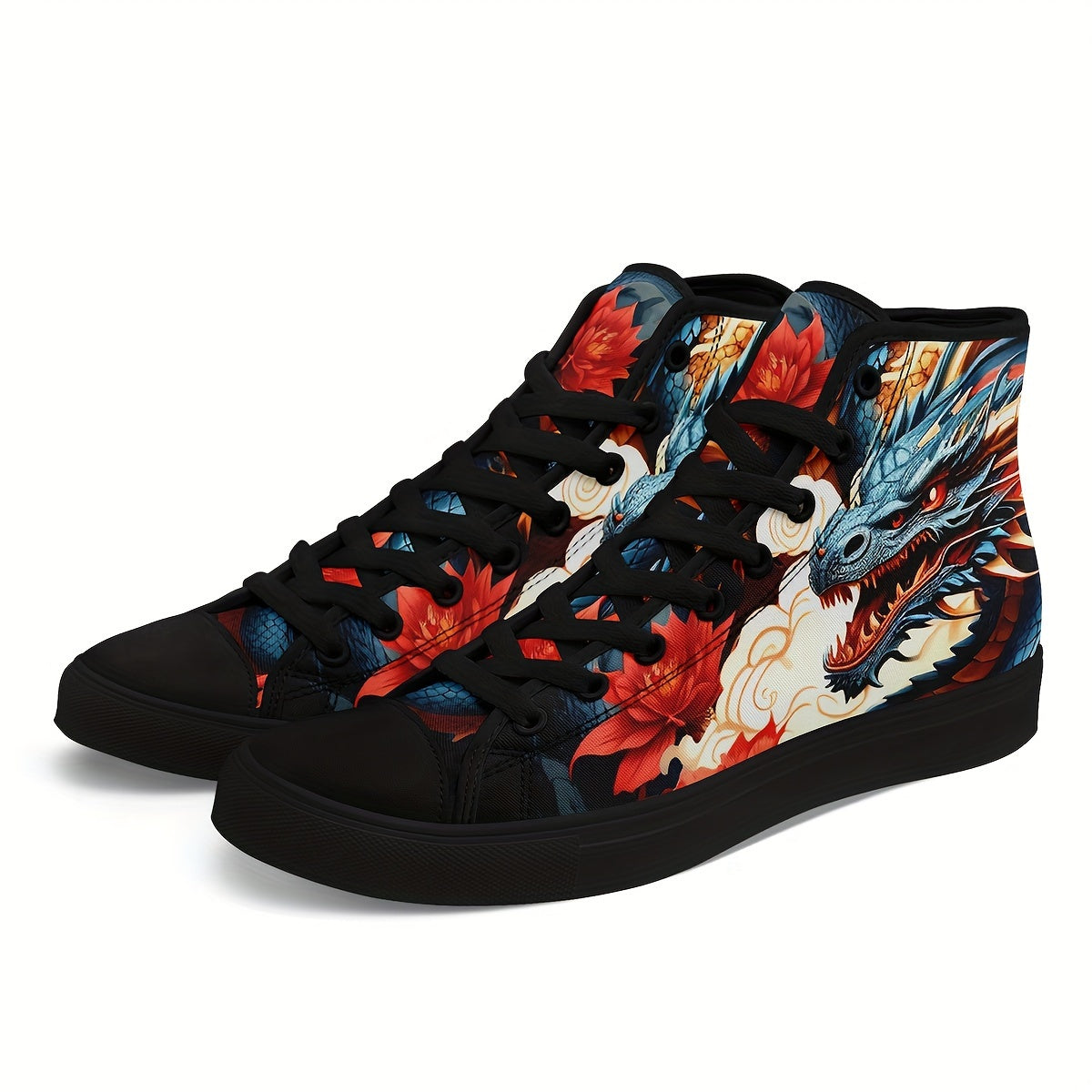 Men's Dragon Pattern High Top Skateboard Shoes - Non-Slip, Durable Lace-Up Sneakers - Hiccupzz