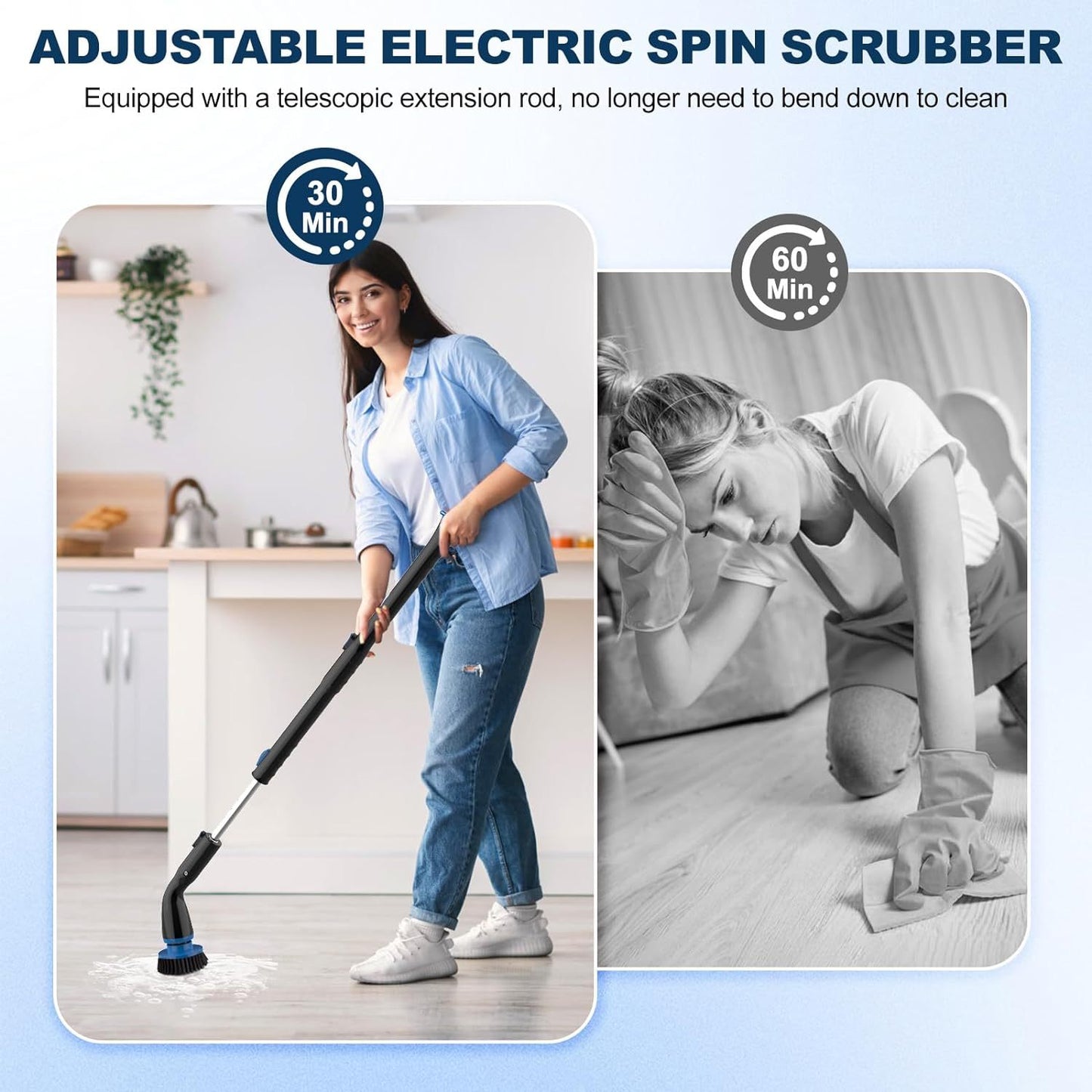 Electric Spin Scrubber, Cordless Cleaning Brush With 4 Replaceable Brush Heads And Adjustable Extension Handle Power Shower Scrubber For Bathroom, Kitchen, Tub, Tile, Floor - Hiccupzz