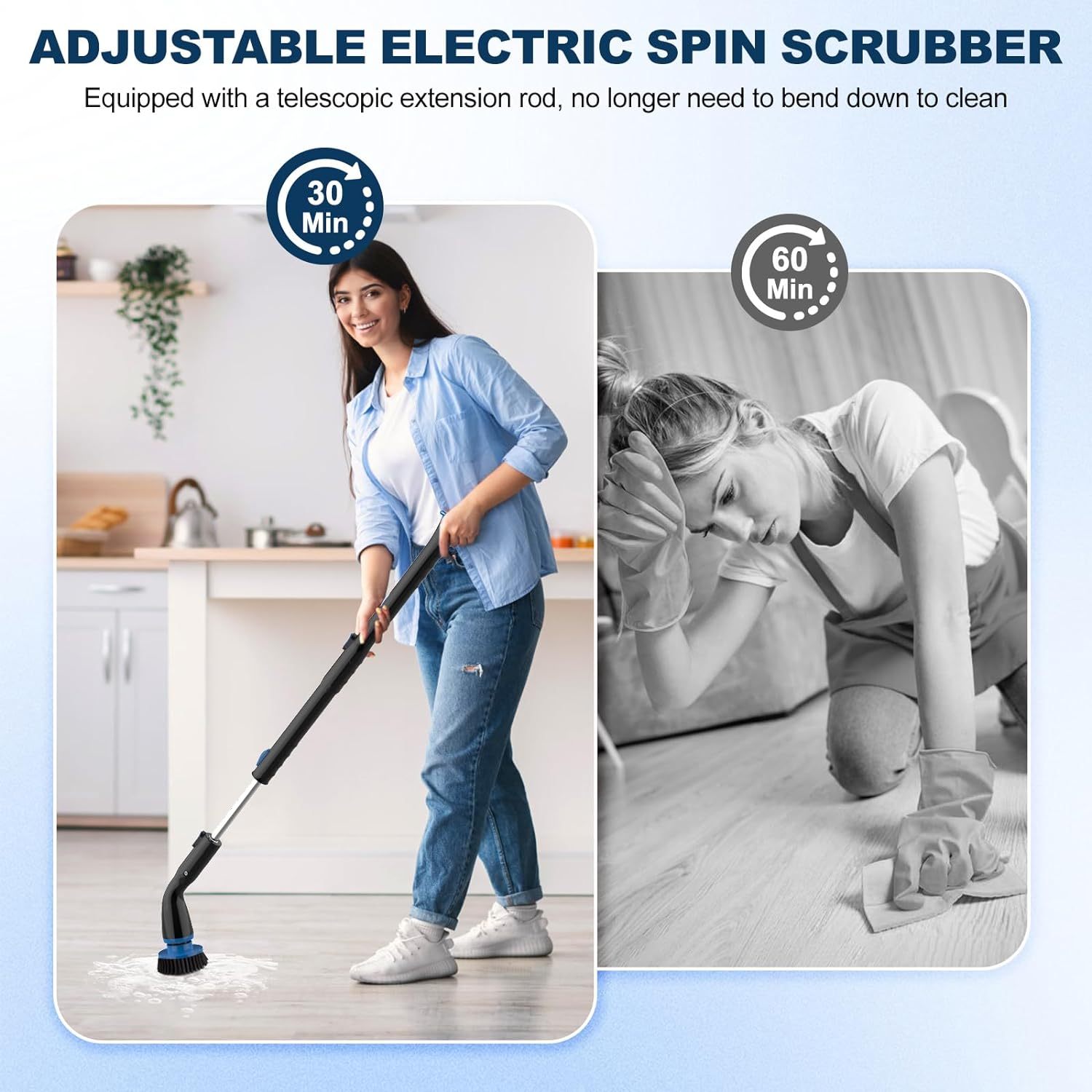 Electric Spin Scrubber, Cordless Cleaning Brush With 4 Replaceable Brush Heads And Adjustable Extension Handle Power Shower Scrubber For Bathroom, Kitchen, Tub, Tile, Floor - Hiccupzz