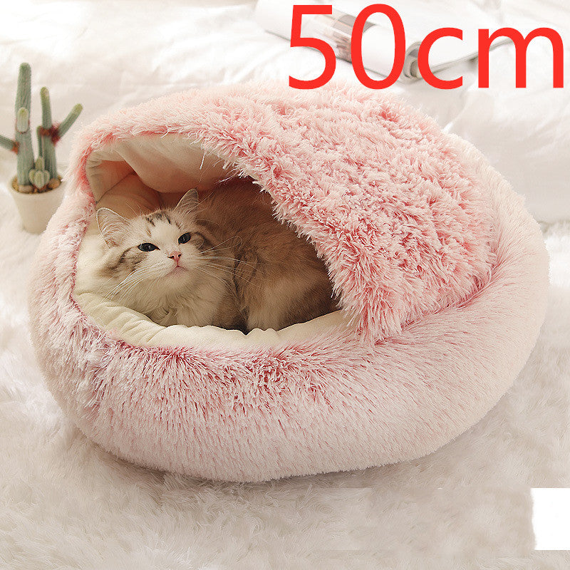 2 In 1 Dog And Cat Bed Pet Winter Bed Round Plush Warm Bed House Soft Long Plush Pets Bed Pet Products - Hiccupzz