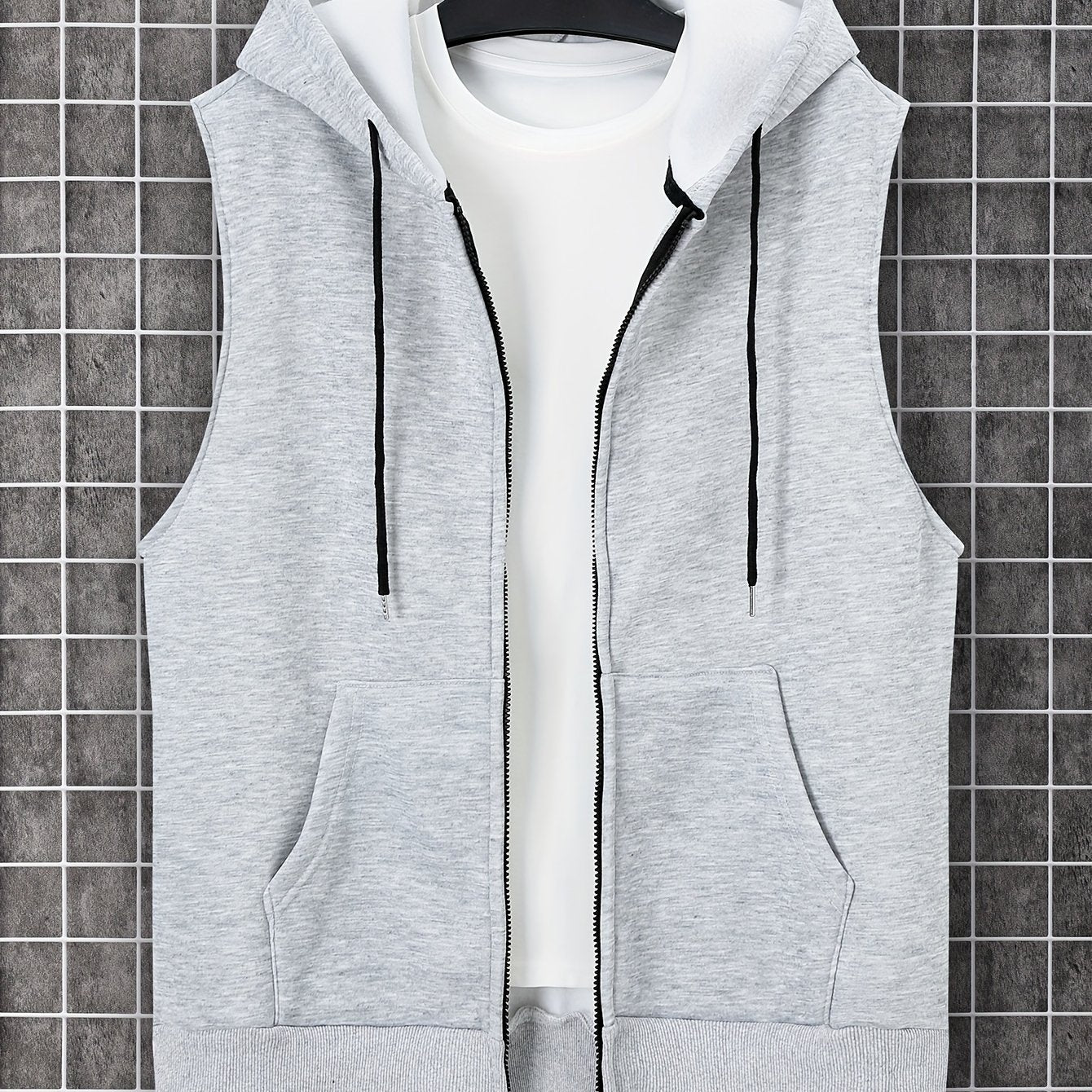 Men's Sleeveless Zip-Up Hoodie Vest with Pocket, Casual Outdoor Activewear - Hiccupzz