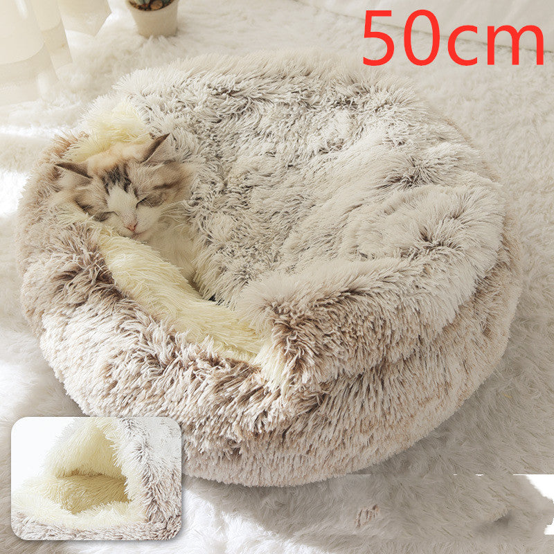 2 In 1 Dog And Cat Bed Pet Winter Bed Round Plush Warm Bed House Soft Long Plush Pets Bed Pet Products - Hiccupzz
