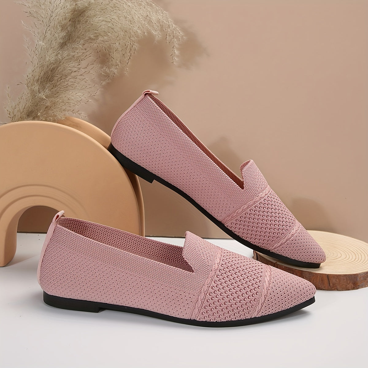 Women's Minimalist Slip-On Knitted Flats, Point Toe, Soft Sole Ballets, Lightweight Comfort - Hiccupzz