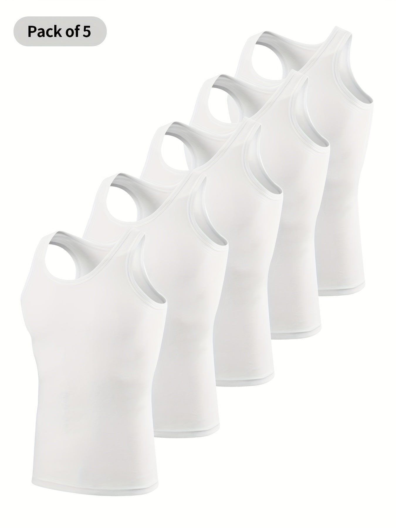 5-Pack Men's Tank Tops - Breathable Quick-Dry Fitness Vests, Casual Plain Color Summer Undershirts - Hiccupzz