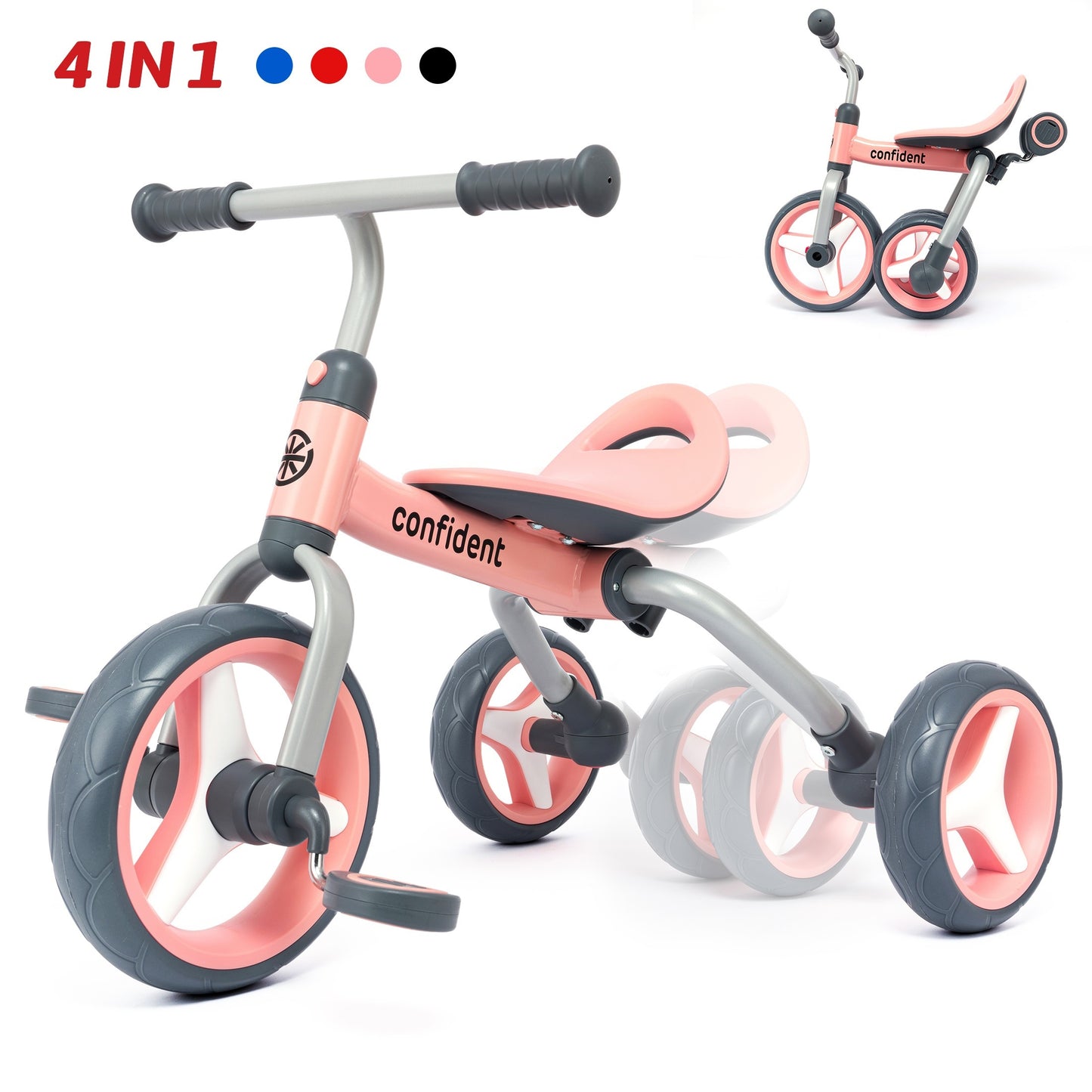 4-in-1 Kids Tricycle for 2-5 Years Old, Folding Toddler Balance Bike with Removable Pedals