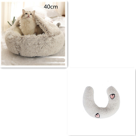 2 In 1 Dog And Cat Bed Pet Winter Bed Round Plush Warm Bed House Soft Long Plush Pets Bed Pet Products - Hiccupzz