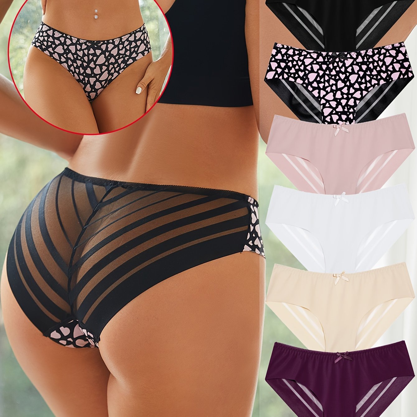 6-Pack Sexy Mesh Briefs, Breathable Stretchy Women's Lingerie Panties for Everyday Comfort - Hiccupzz