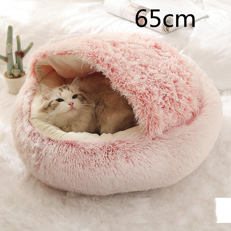 2 In 1 Dog And Cat Bed Pet Winter Bed Round Plush Warm Bed House Soft Long Plush Pets Bed Pet Products - Hiccupzz