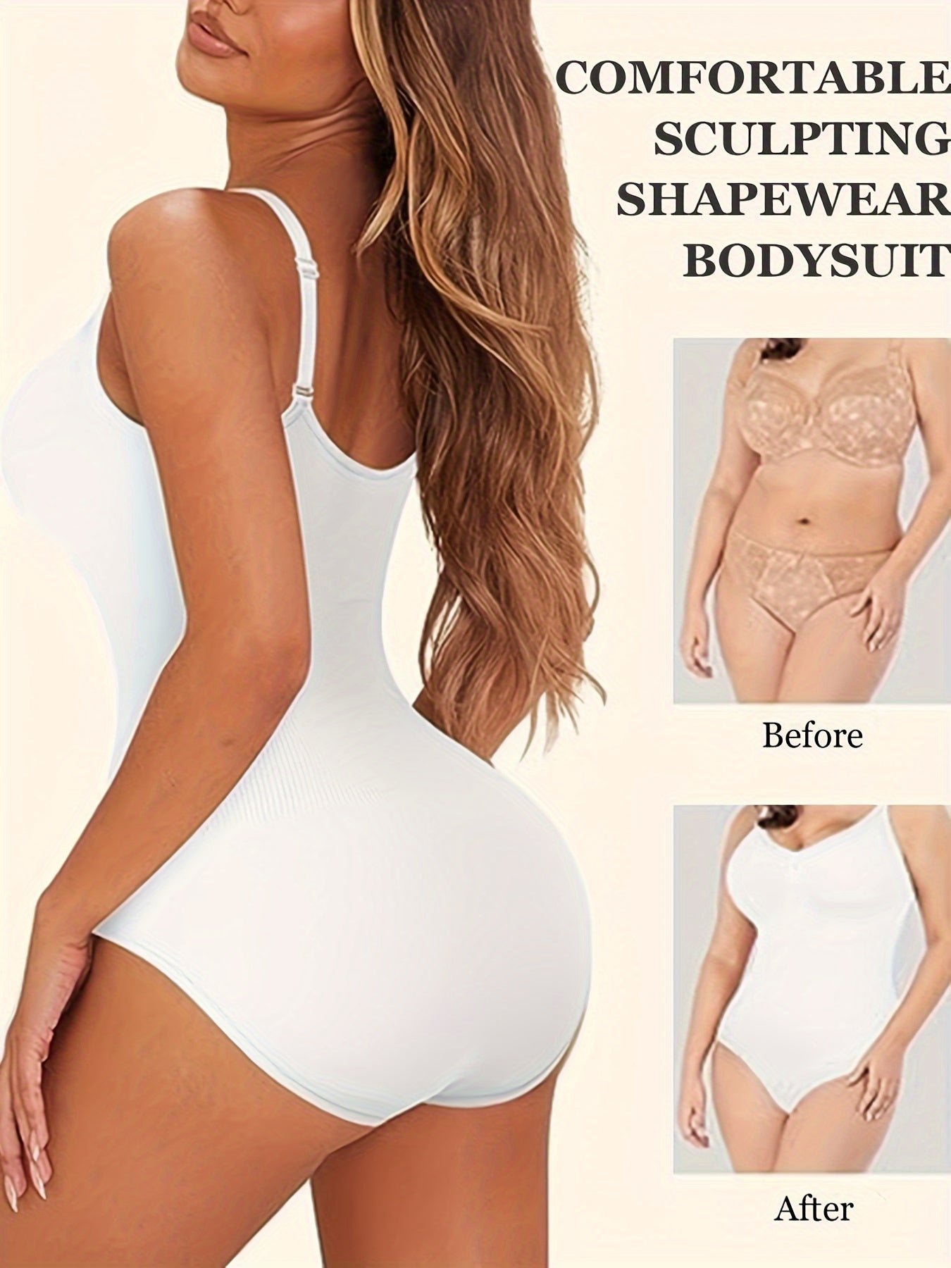 Women's Seamless Slim Fit Shapewear Bodysuit, Tummy Control Sleeveless V Neck Jumpsuit, Women's Activewear - Hiccupzz