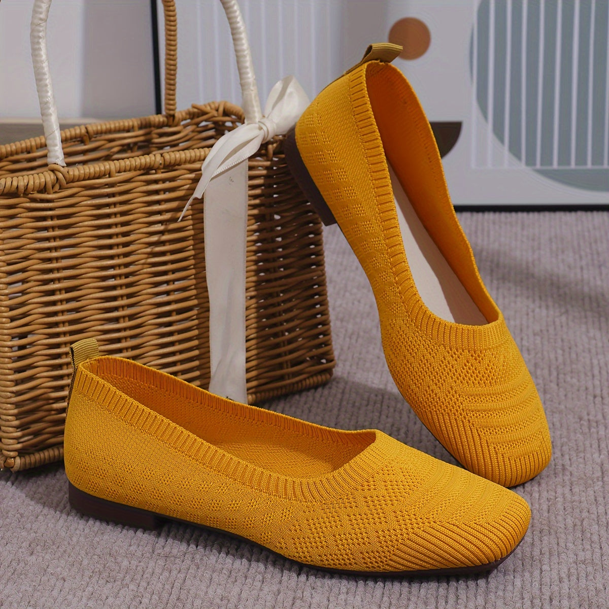 Women's Breathable Square Toe Slip-On Flats, Lightweight & Comfortable Casual Shoes - Hiccupzz
