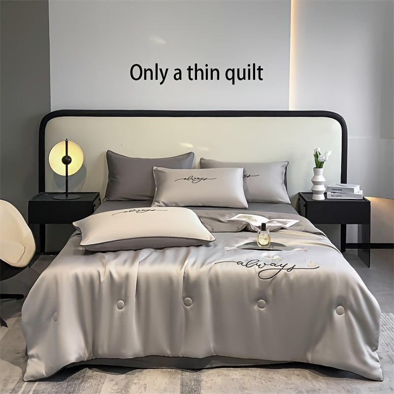 Luxury Embroidered Ice Silk Summer Quilt - Cooling, Lightweight Bedding For All Seasons, Machine Washable (Pillowcase Not Included) - Hiccupzz