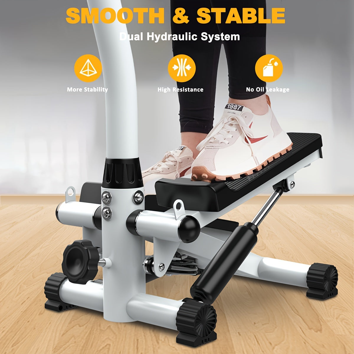 Stair stepper with handle - Mini stepper with 300 lb load capacity, hydraulic fitness stepper with LCD display - Hiccupzz