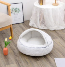 2 In 1 Dog And Cat Bed Pet Winter Bed Round Plush Warm Bed House Soft Long Plush Pets Bed Pet Products - Hiccupzz
