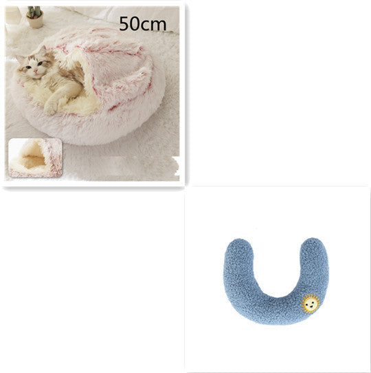 2 In 1 Dog And Cat Bed Pet Winter Bed Round Plush Warm Bed House Soft Long Plush Pets Bed Pet Products - Hiccupzz