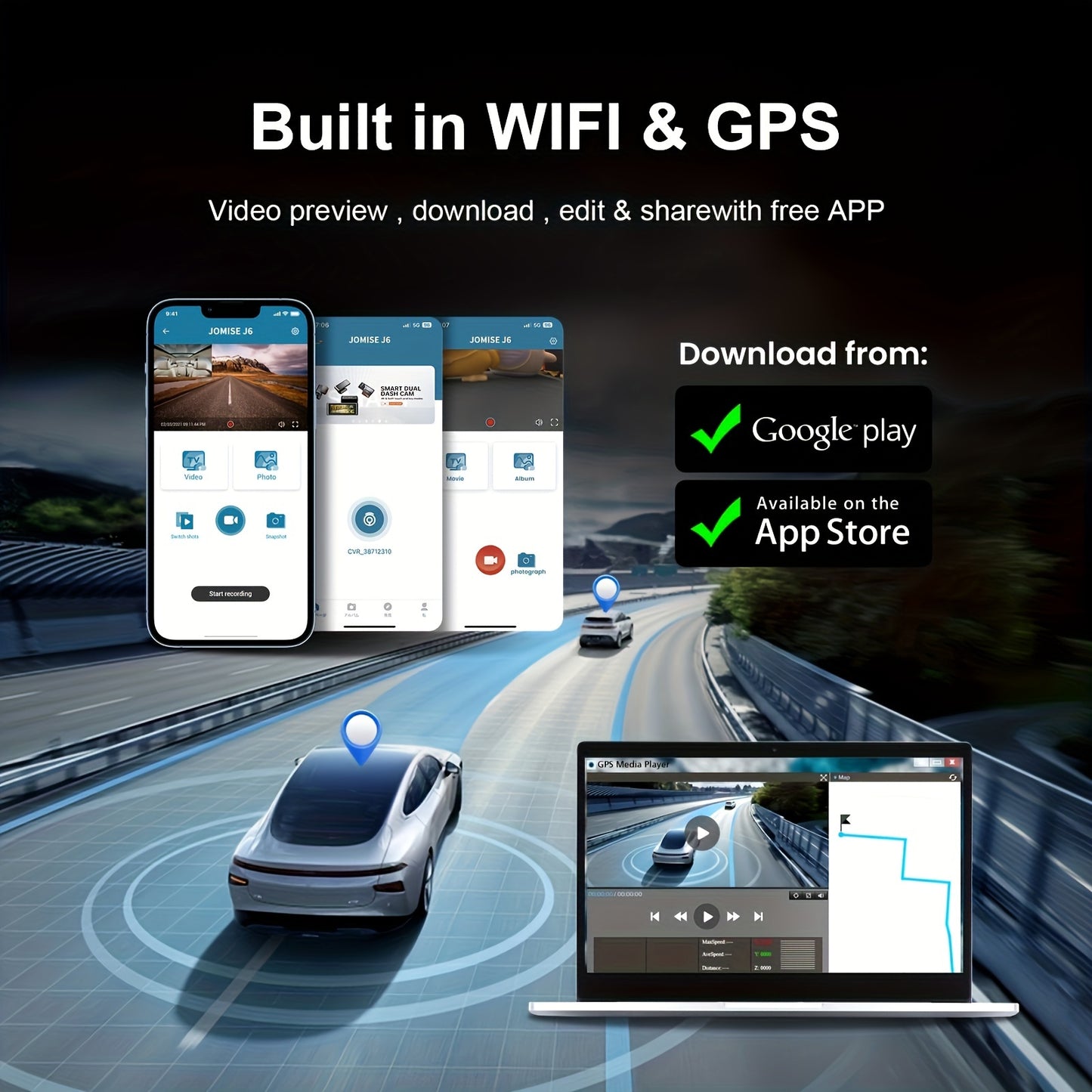 Smart 4K UHD Dual Dash Cam For Cars Touch Screen & APP Control, Front 4K+Rear 1080P, 170° Wide Angle, Super Night Vision, Built-in Wi-Fi GPS, WDR/HDR - Hiccupzz