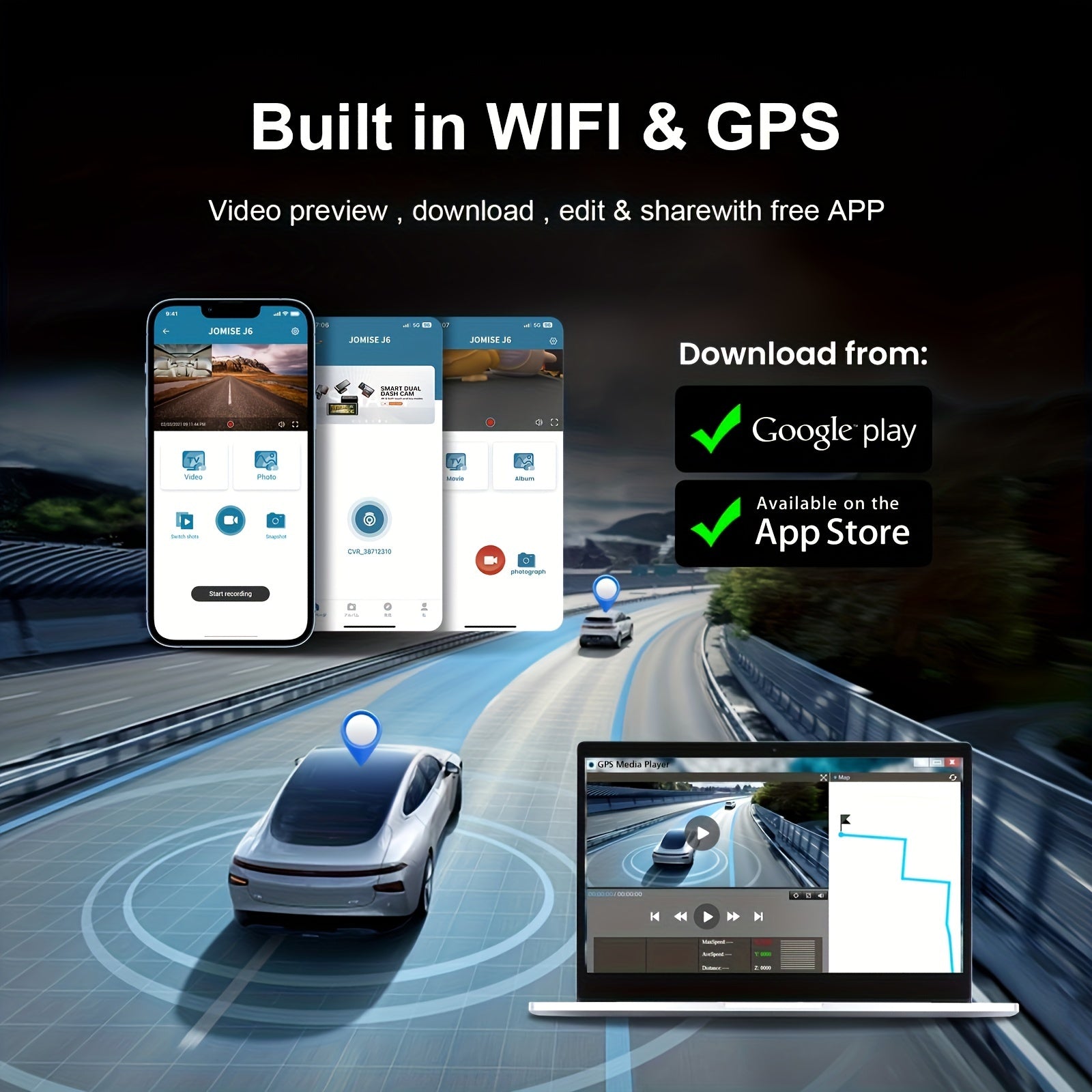 Smart 4K UHD Dual Dash Cam For Cars Touch Screen & APP Control, Front 4K+Rear 1080P, 170° Wide Angle, Super Night Vision, Built-in Wi-Fi GPS, WDR/HDR - Hiccupzz
