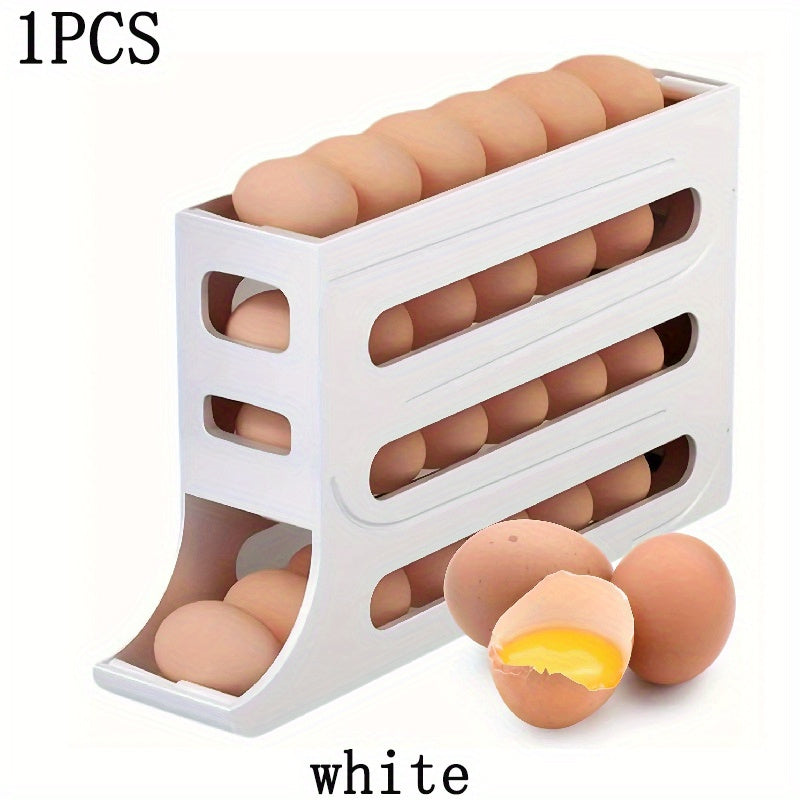 4-Tier Rolling Egg Dispenser for Refrigerator – Automatic 30-Egg Storage Rack for Kitchen