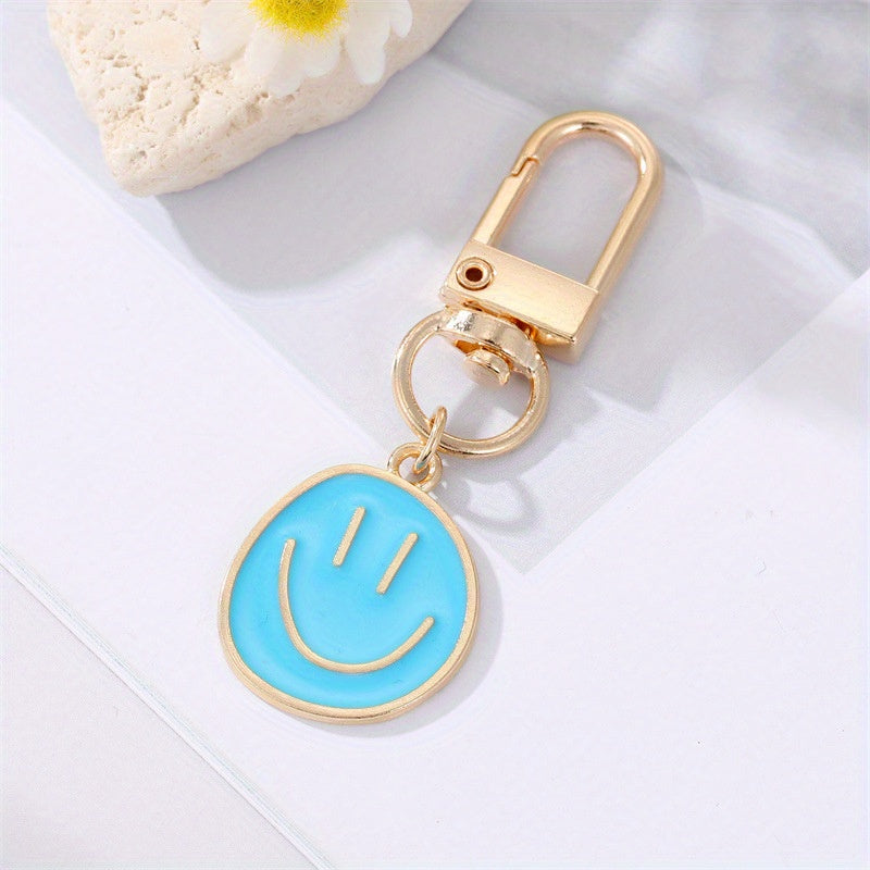 Alloy Enamel Painted Happy Face Keychain – Golden Irregular Expression Key Ring Bag Pendant Accessory - Hiccupzz