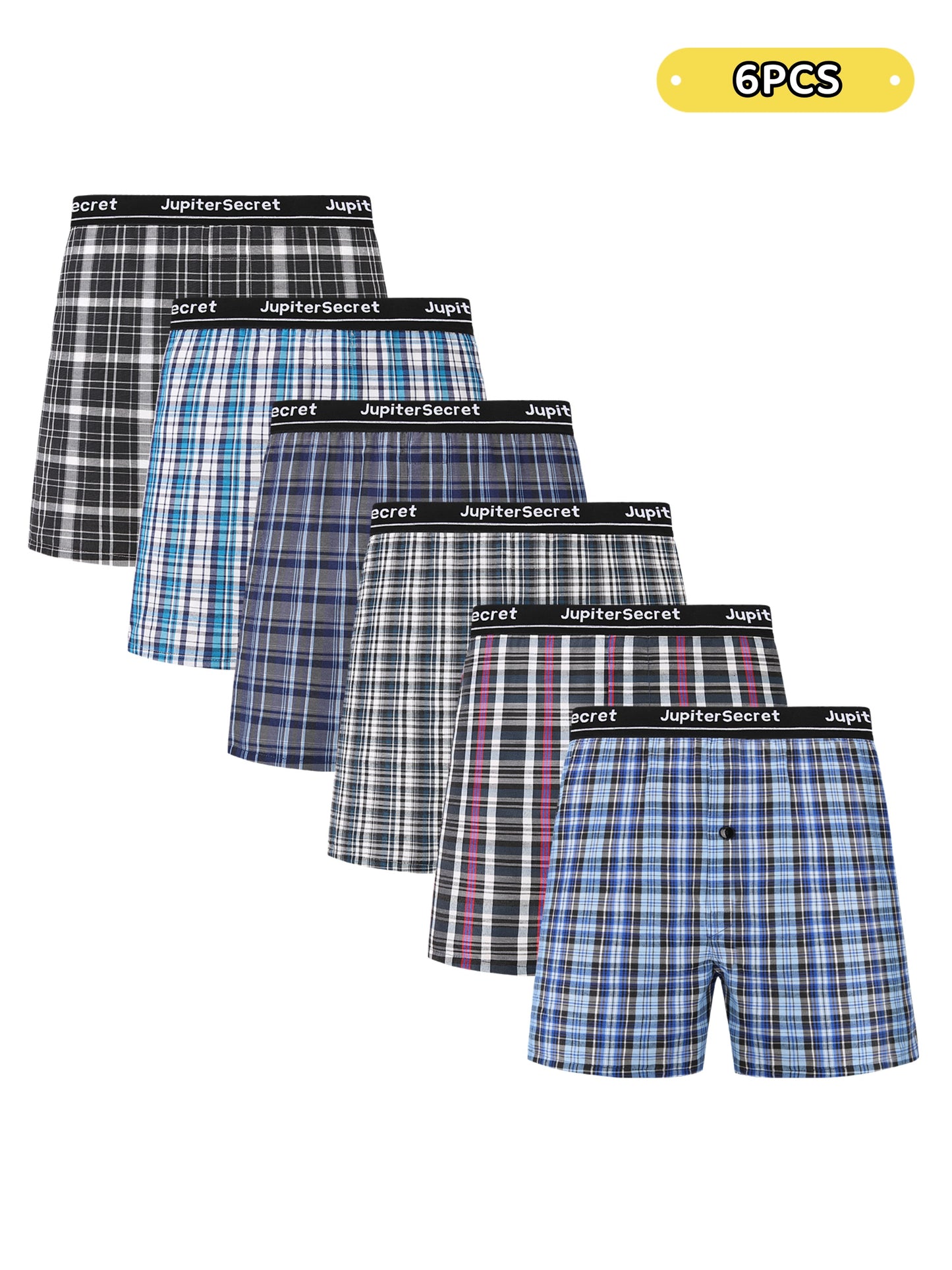JupiterSecret Men's Woven Boxer Shorts - 6/10-Pack, Elastic Waistband, Random Colors - Hiccupzz