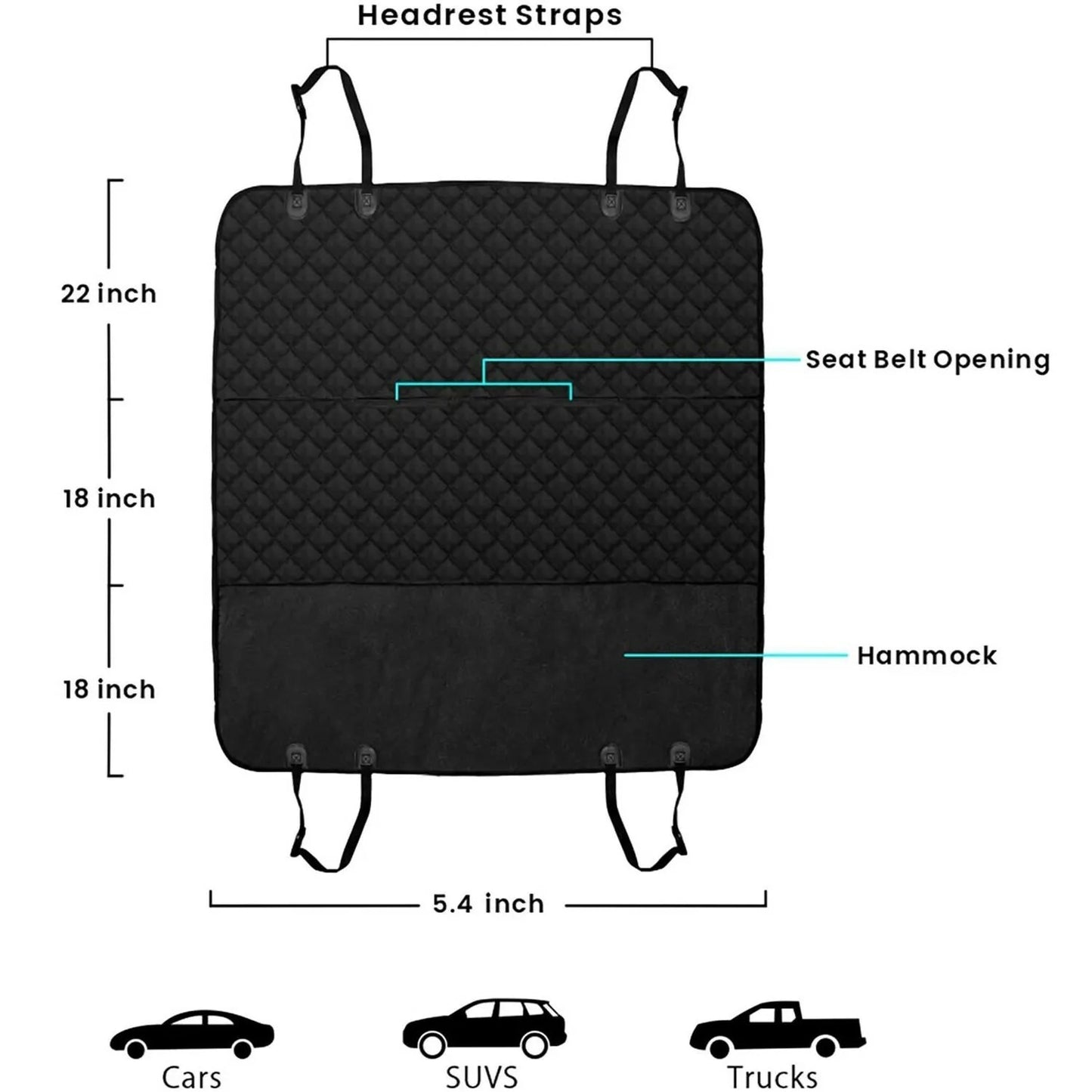 Seat Cover Rear Back Car Pet Dog Travel Waterproof Bench Protector Luxury -Black - Hiccupzz