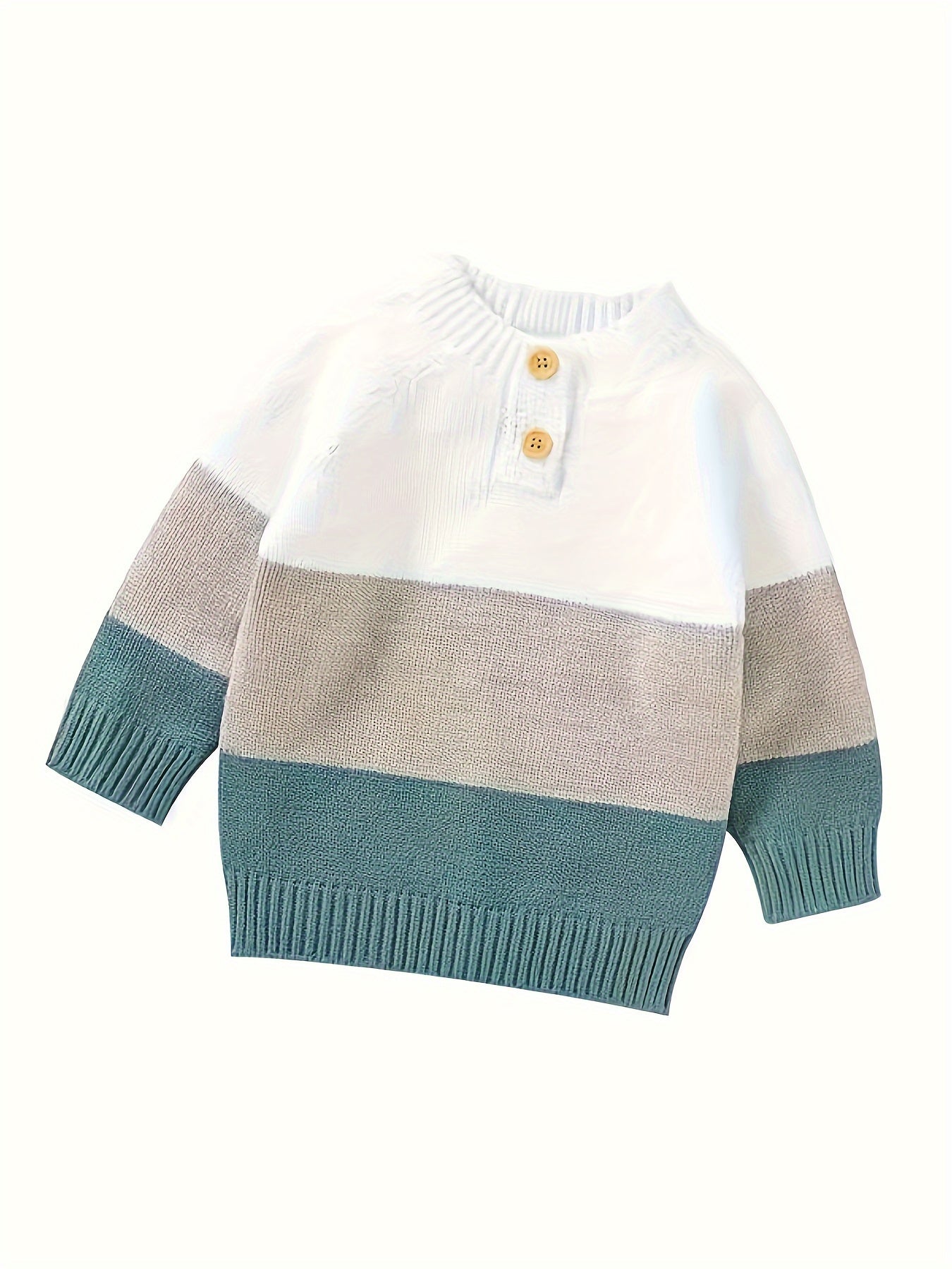 Boys Striped Knit Sweater, Mandarin Collar, Button Detail, Long Sleeve, Fall/Winter Wear - Hiccupzz